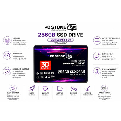 PC STONE 256GB SATA III 2.5 Inch Internal SSD | 6Gb/s | For Laptop & Desktop