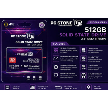 PC STONE 512GB SATA III 2.5 Inch Internal SSD | 6Gb/s | For Laptop & Desktop