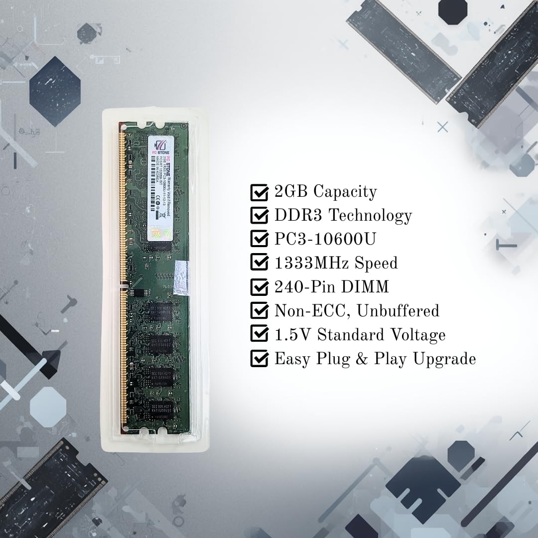 PC STONE 2GB DDR3 Desktop RAM 1333MHz PC3-10600U DIMM Memory Module for Intel & AMD Desktop PCs
