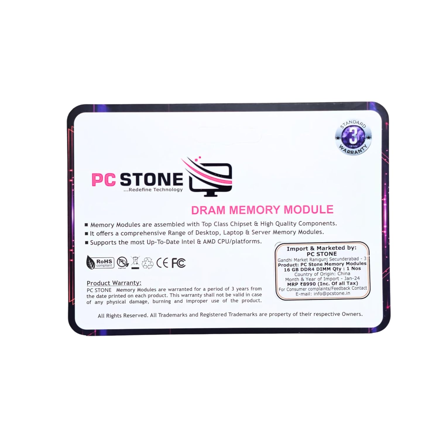 PC STONE 16GB DDR4 Laptop RAM PC4-2666U 2666MHz SO-DIMM Memory Module