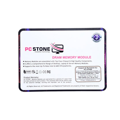 PC STONE 16GB DDR4 Laptop RAM PC4-2666U 2666MHz SO-DIMM Memory Module
