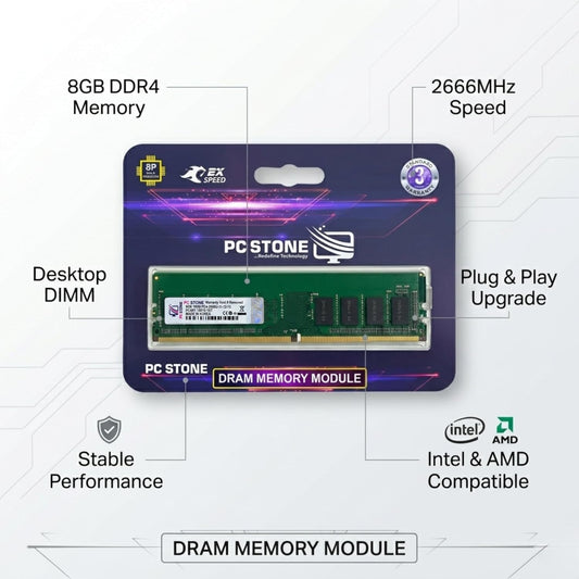 PC STONE 8GB DDR4 Desktop RAM 2666MHz UDIMM Memory Module