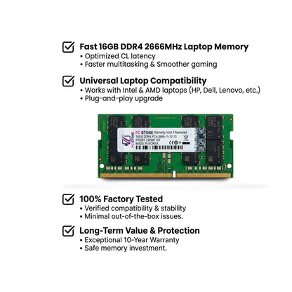PC STONE 16GB DDR4 Laptop RAM PC4-2666U 2666MHz SO-DIMM Memory Module