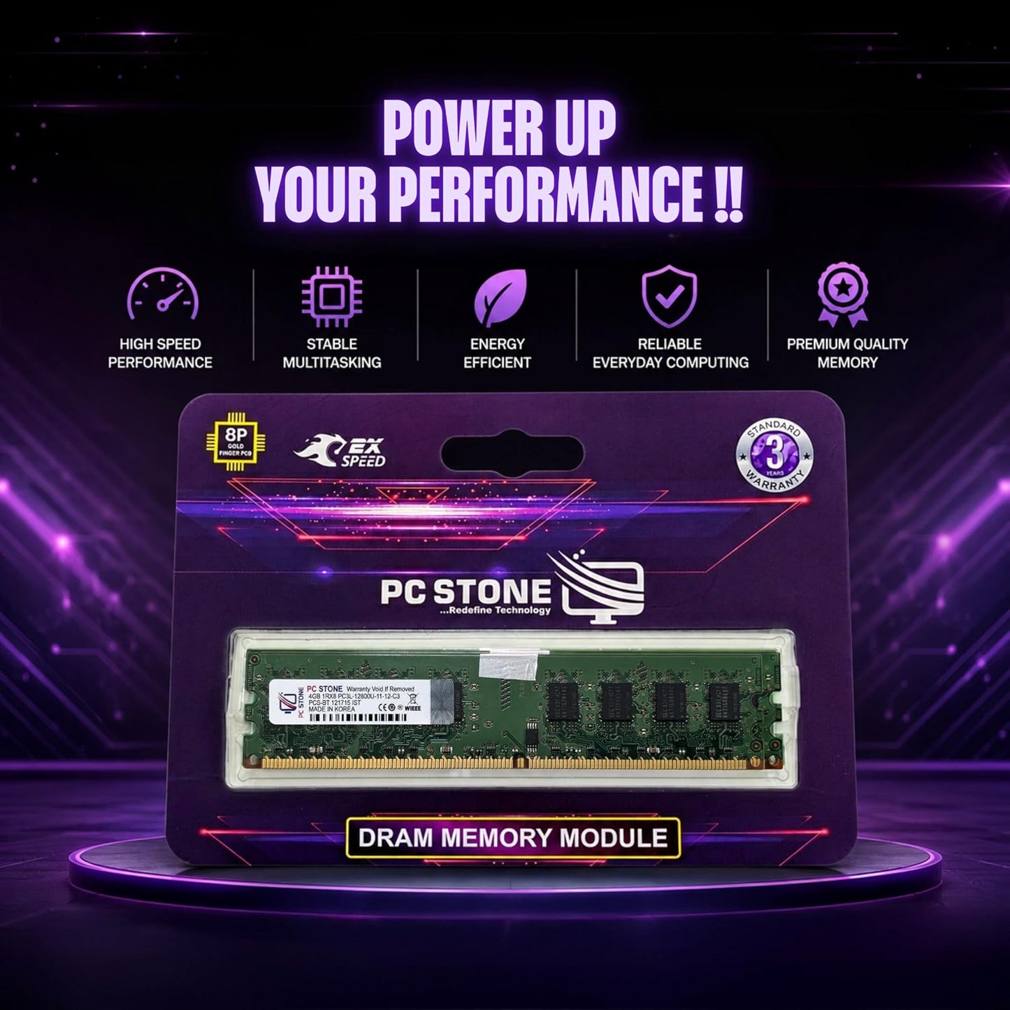 PC STONE 4GB DDR3 Desktop RAM PC3L-12800 (DDR3-1600) 240-Pin DIMM Memory Module