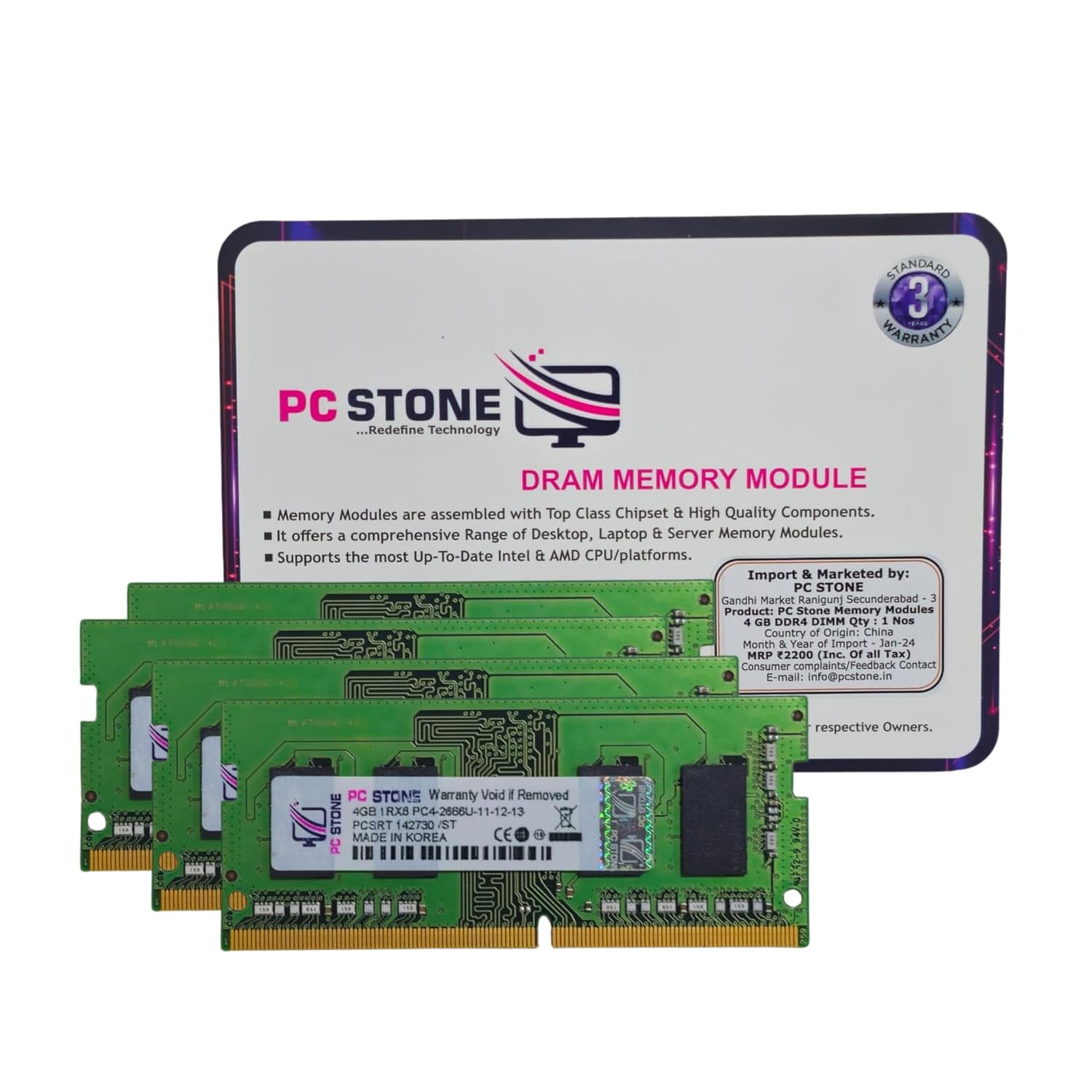 PC STONE 4GB DDR4 laptop RAM 2666MHz | PC4-2666U DIMM Memory Module