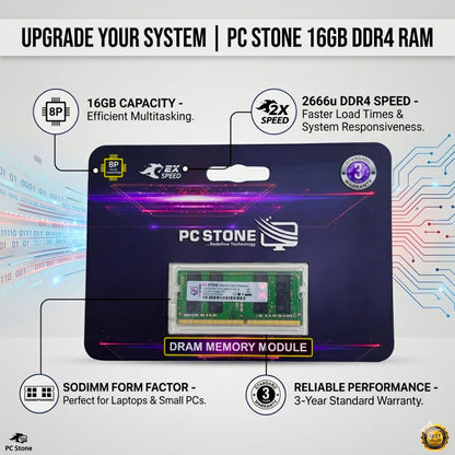 PC STONE 16GB DDR4 Laptop RAM PC4-2666U 2666MHz SO-DIMM Memory Module