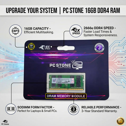PC STONE 16GB DDR4 Laptop RAM PC4-2666U 2666MHz SO-DIMM Memory Module