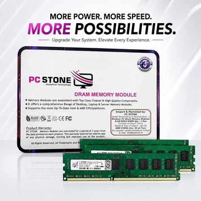 PC STONE 8GB DDR3 Desktop RAM 10600 (PC3-10600) DIMM Memory Module for Desktop PC | 240-Pin | High-Speed Performance